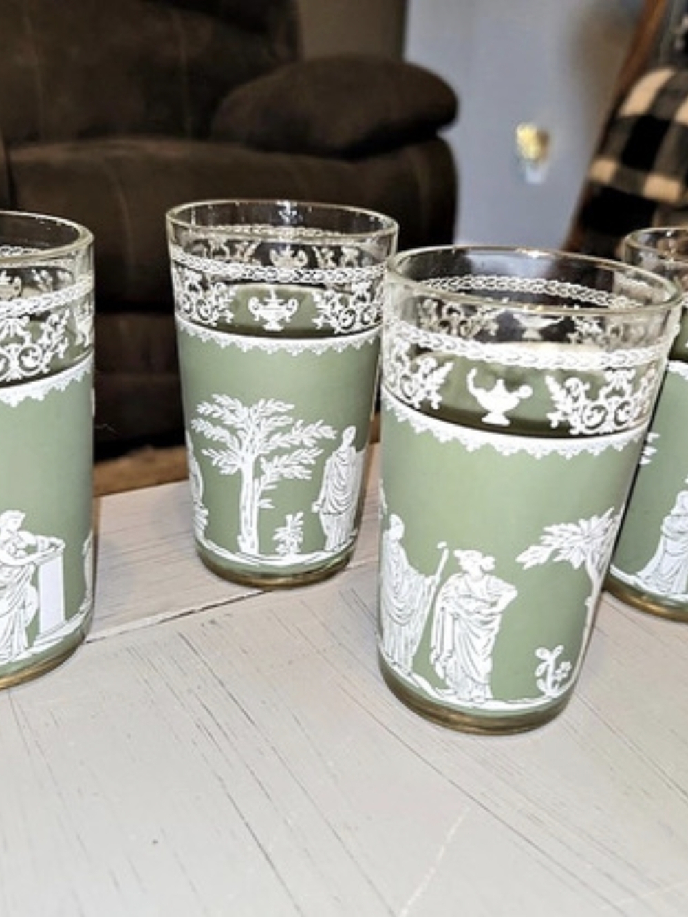 Jeannette Glass Hellenic Green Highball Glasses Set of 5